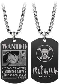 One Piece Wanted Poster Pendant Necklace Stainless Steel Chain
