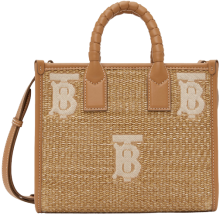 Büyük monogram rafya görünümlü Freya tote çanta