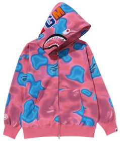 Liquid camo shark pembe hoodie
