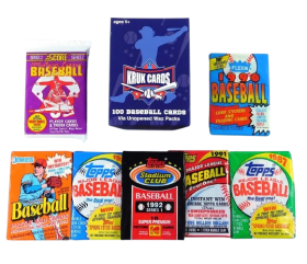100 adet vintage beyzbol kartı (eski fabrika mühürlü paketlerde)