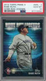 Babe Ruth 2012 Topps Prime 9 Home Run Legends beyzbol kartı HRL-2 derecelendirilmiş PSA 10