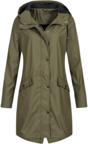 Womens Fleece Lined Raincoat Overcoat B-army Green