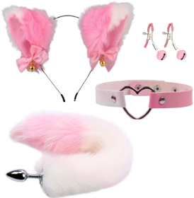 Fox Tail Anal Plug Collar and Nipple Clamps Cat Ears