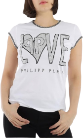 Philipp Plein White Love Crystal Logo Cotton T-shirt